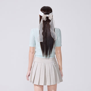 Ribbon Button Mesh Short Sleeve Knit (Mint)