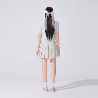 Ribbon Button Mesh Short Sleeve Knit (Mint)