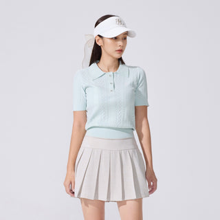 Ribbon Button Mesh Short Sleeve Knit (Mint)