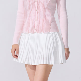 Lace Flare Pleated Skirt (White)