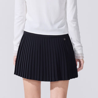 Crochet Flare Pleated Skirt (Black)