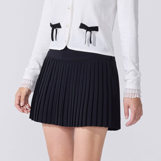 Crochet Flare Pleated Skirt (Black)