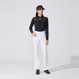 Sheer Shirring High Neck T-Shirt (Black)