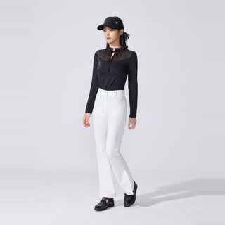 Sheer Shirring High Neck T-Shirt (Black)