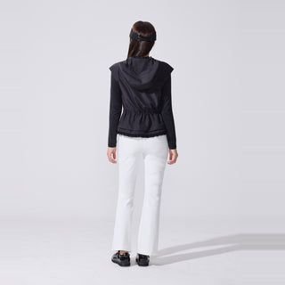 Sheer Shirring High Neck T-Shirt (Black)