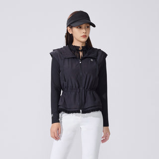 Sheer Shirring High Neck T-Shirt (Black)
