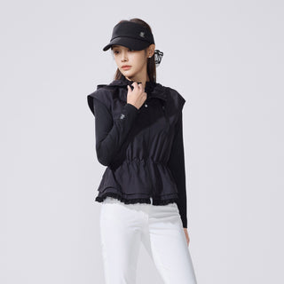 Sheer Shirring High Neck T-Shirt (Black)
