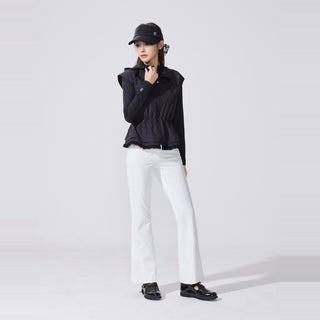 Drawstring Ruffle Zip-Up Vest (Black)