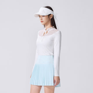Sheer Shirring High Neck T-Shirt (White)
