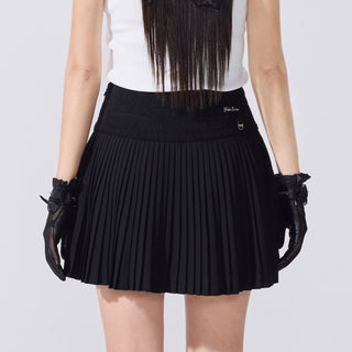 Lace Flare Pleated Skirt (Black)