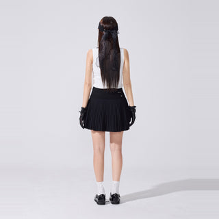 Lace Flare Pleated Skirt (Black)