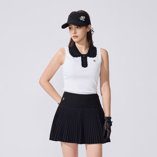 Crochet Collar Sleeveless Knit (White)