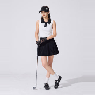 Lace Flare Pleated Skirt (Black)