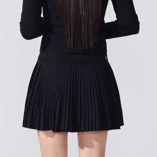 Lace Flare Pleated Skirt (Black)