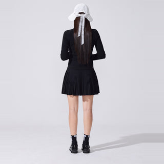 Lace Flare Pleated Skirt (Black)