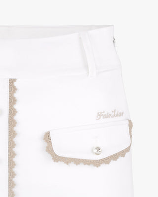Pearl Lace Pocket High Waist Skirt (White)